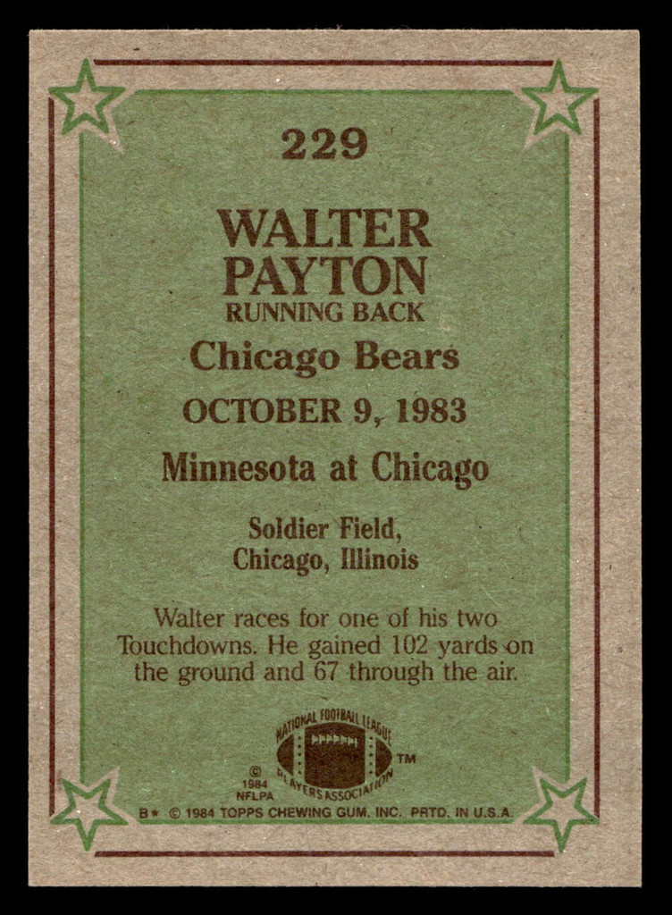 1984 Topps #229 Walter Payton IR Near Mint 