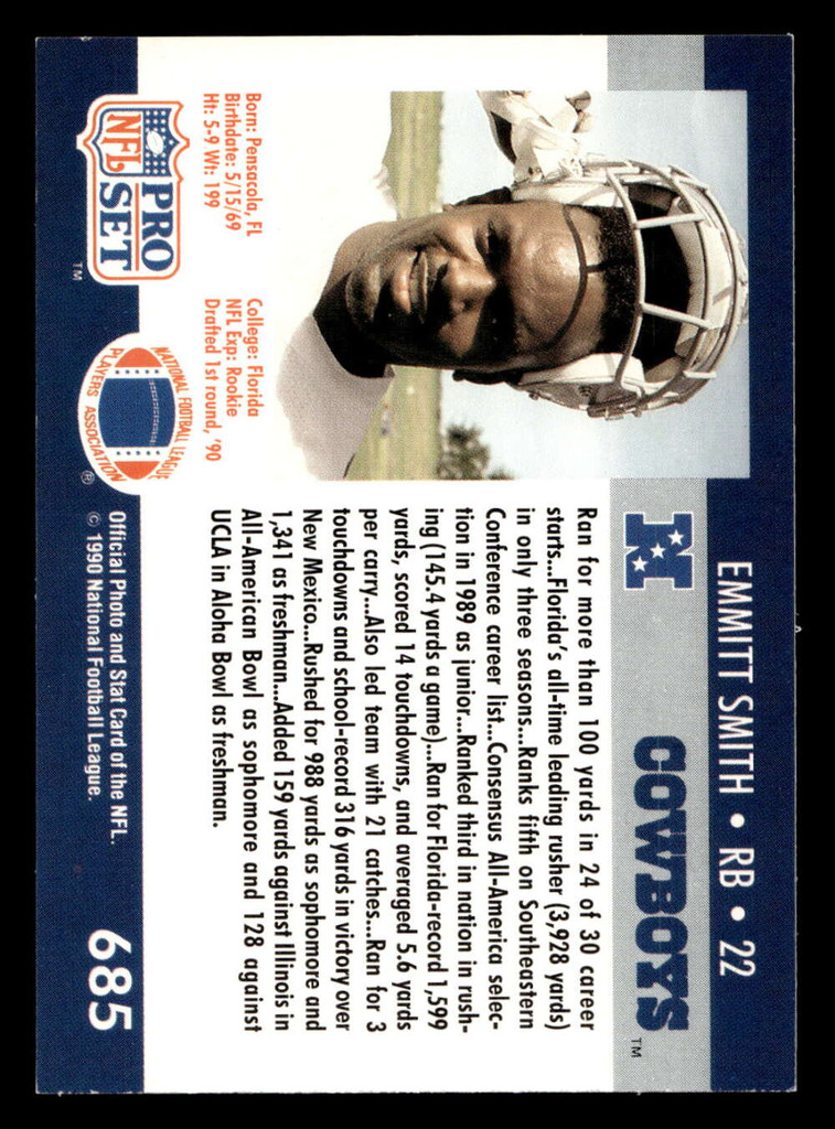 1990 Pro Set #685 Emmitt Smith Near Mint+ RC Rookie  ID: 406385