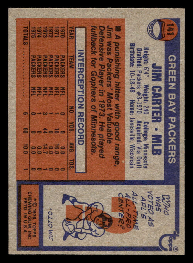 1976 Topps #141 Jim Carter Near Mint  ID: 406829