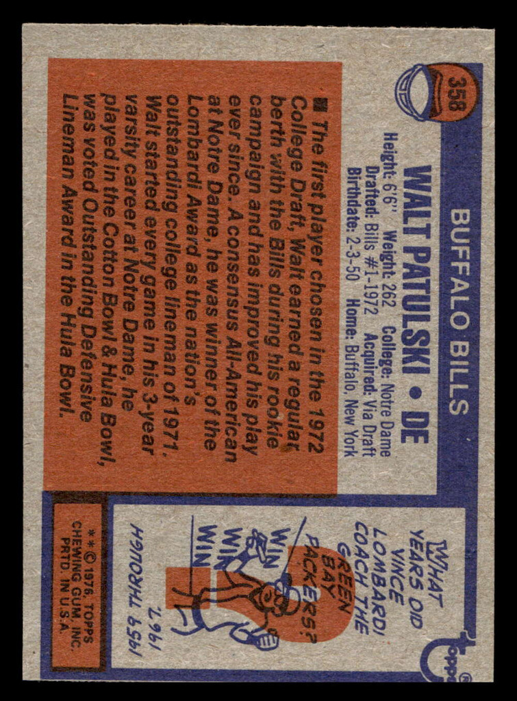 1976 Topps #358 Walt Patulski Near Mint  ID: 407044