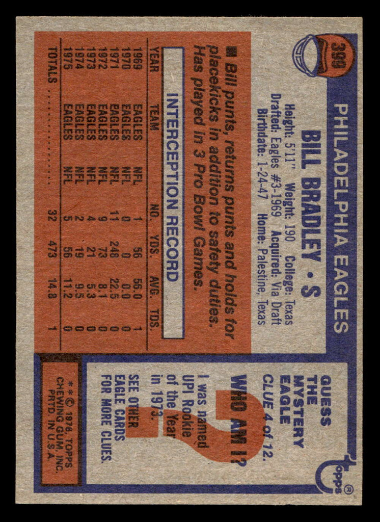 1976 Topps #399 Bill Bradley Near Mint+  ID: 407085