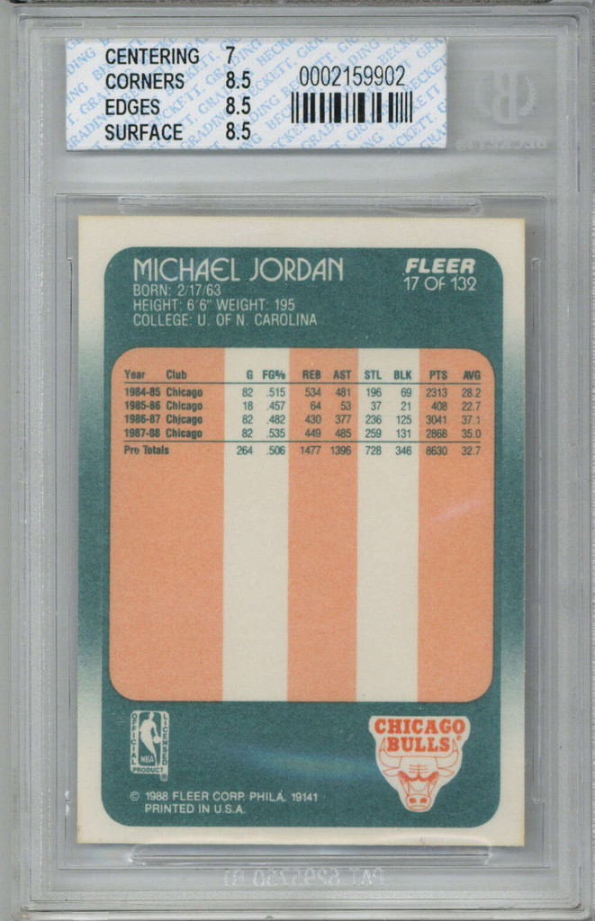 1988-89 Fleer #17 Michael Jordan Bulls BGS 7.5 Near Mint+