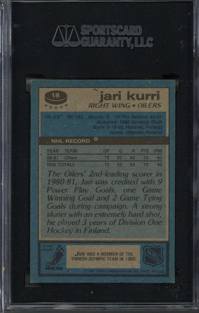 1981-82 Topps #18 Jari Kurri Oilers RC SGC 5.5 EX+