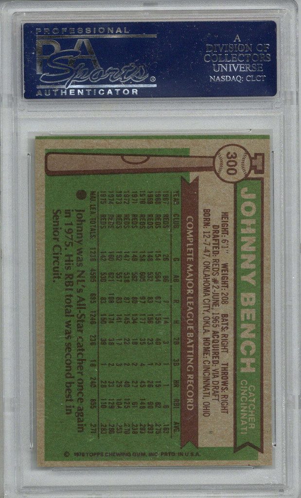 1976 Topps #300 Johnny Bench Reds PSA 6 EX-Mint