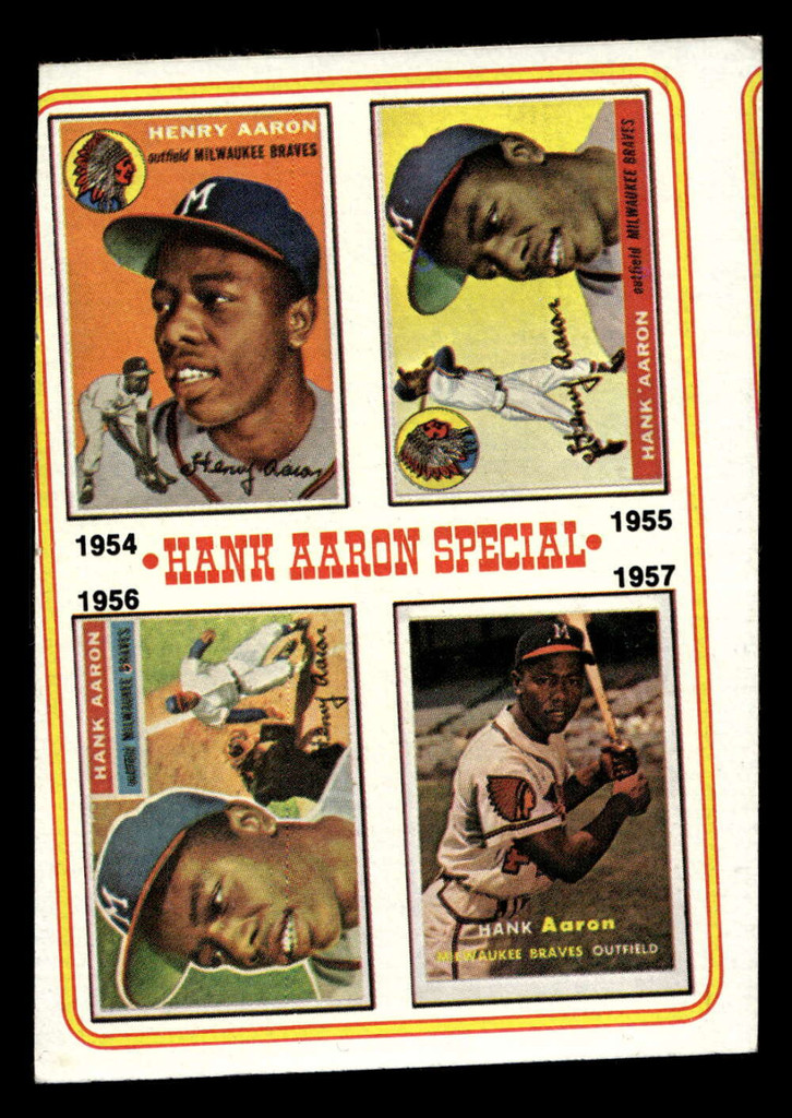 1974 Topps #2 Hank Aaron 1954-57 Very Good Miscut 