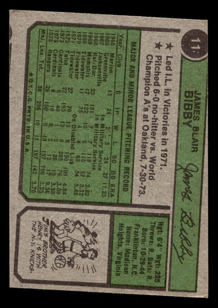 1974 Topps #11 Jim Bibby Excellent Miscut 