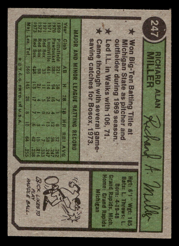 1974 Topps #247 Rick Miller Ex-Mint  ID: 407885