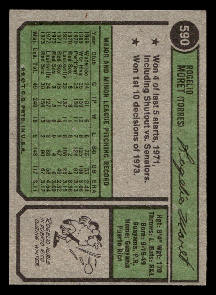 1974 Topps #590 Rogelio Moret Near Mint+  ID: 408522