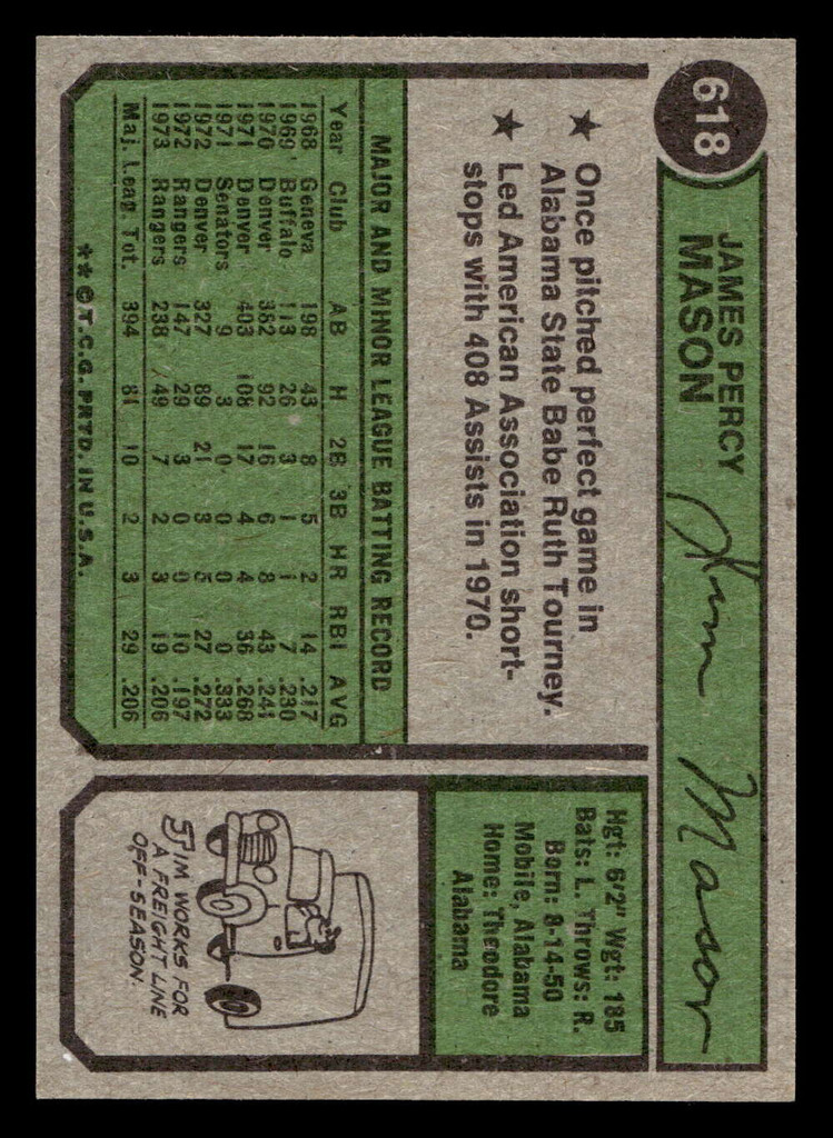 1974 Topps #618 Jim Mason Near Mint  ID: 408573