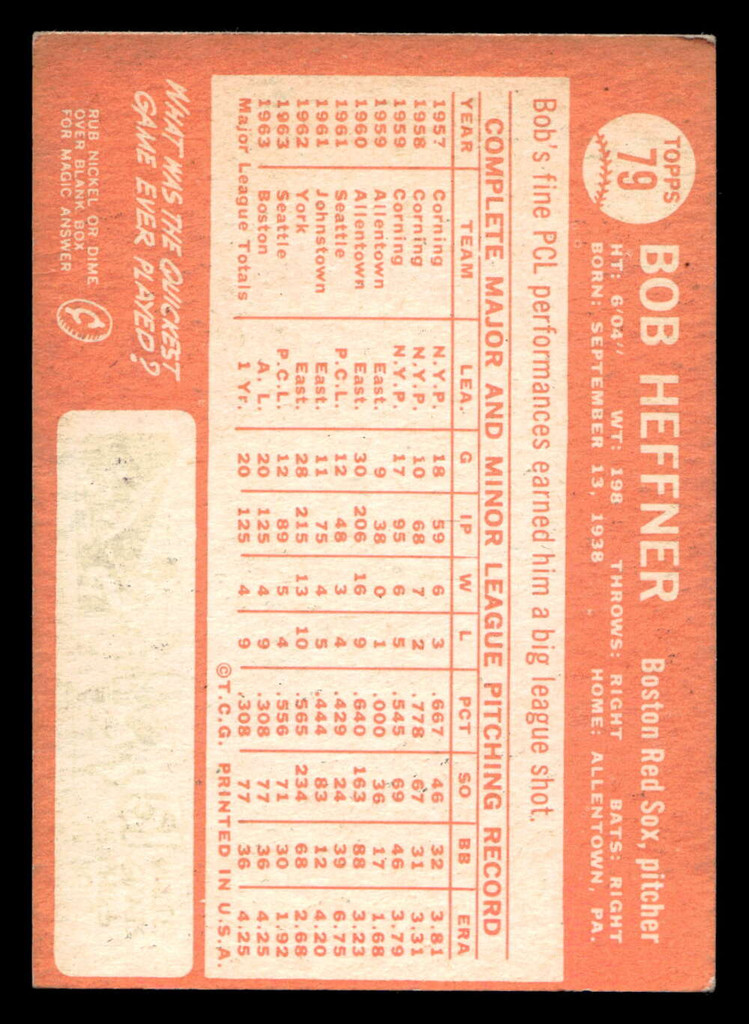 1964 Topps #79 Bob Heffner Excellent RC Rookie 