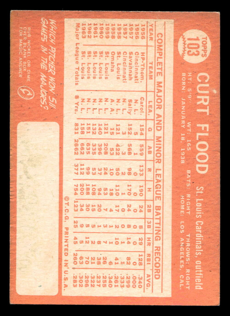 1964 Topps #103 Curt Flood Excellent+  ID: 408728