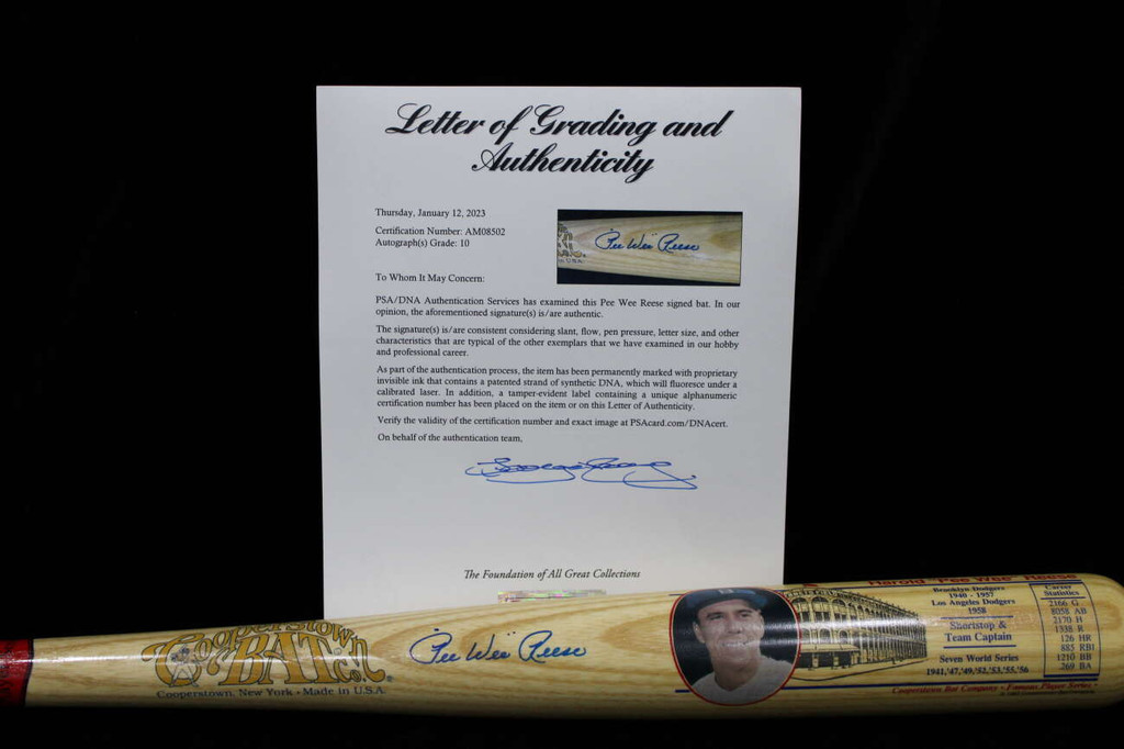 Pee Wee Reese Cooperstown Bat Signed Auto PSA/DNA PSA 10 Autograph Dodgers ID: 408931