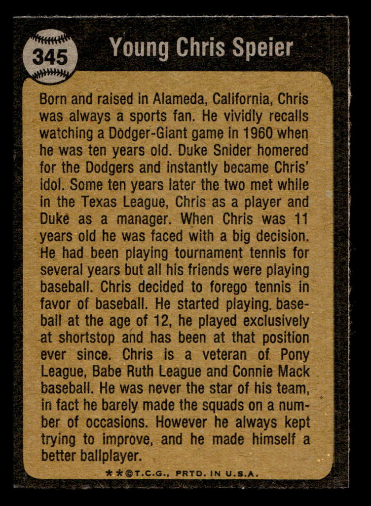 1973 Topps #345 Chris Speier Ex-Mint  ID: 409651