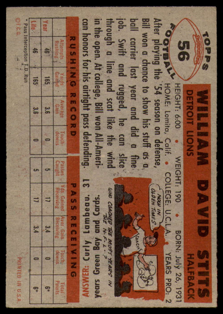 1956 Topps #56 Bill Stits EX++ ID: 72069