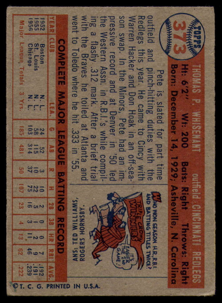 1957 Topps #373 Pete Whisenant Excellent RC Rookie ID: 132463
