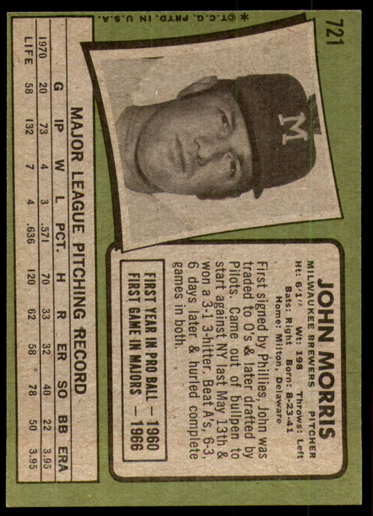 1971 Topps #721 John Morris Excellent+ High #  ID: 203303