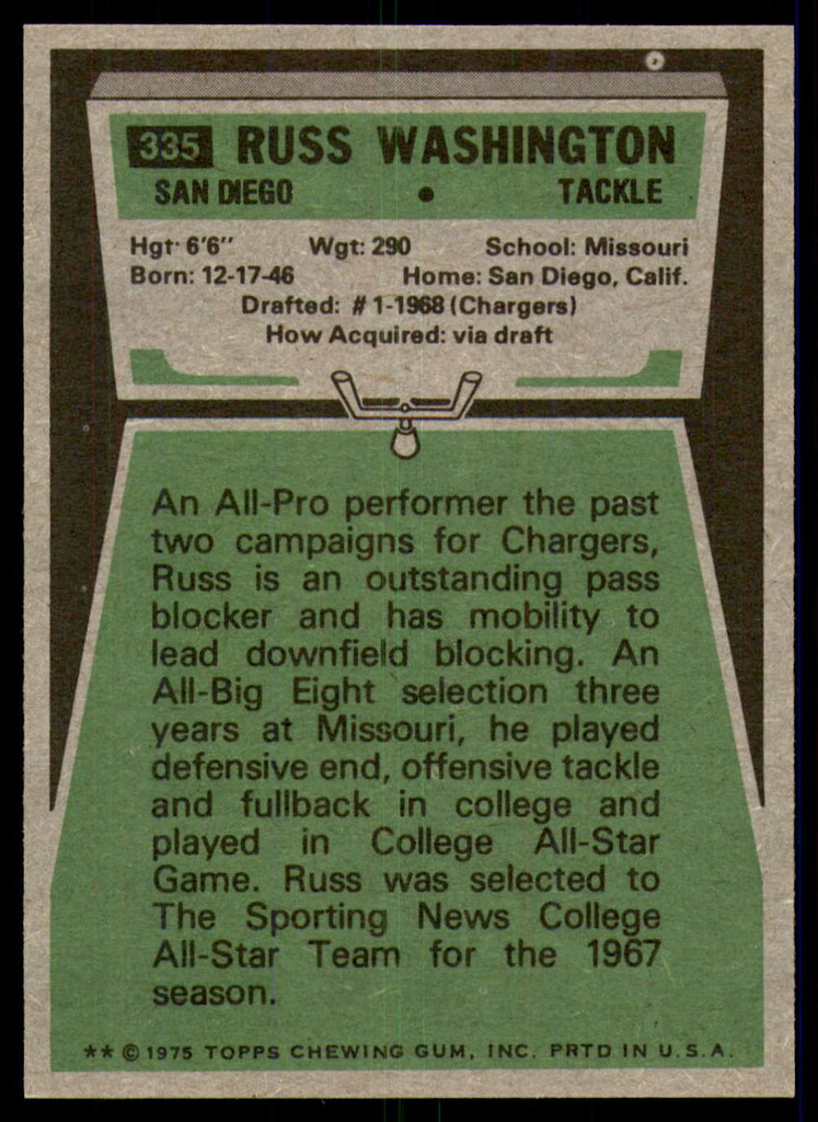 1975 Topps #335 Russ Washington Near Mint or Better  ID: 209271