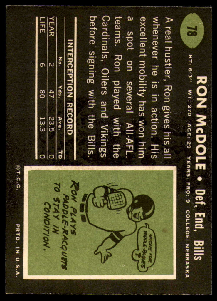 1969 Topps #78 Ron McDole Ex-Mint  ID: 260304