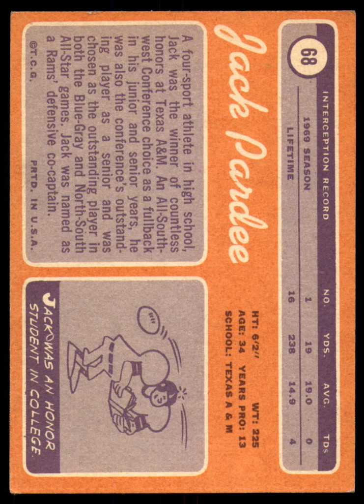 1970 Topps #68 Jack Pardee Very Good  ID: 261771