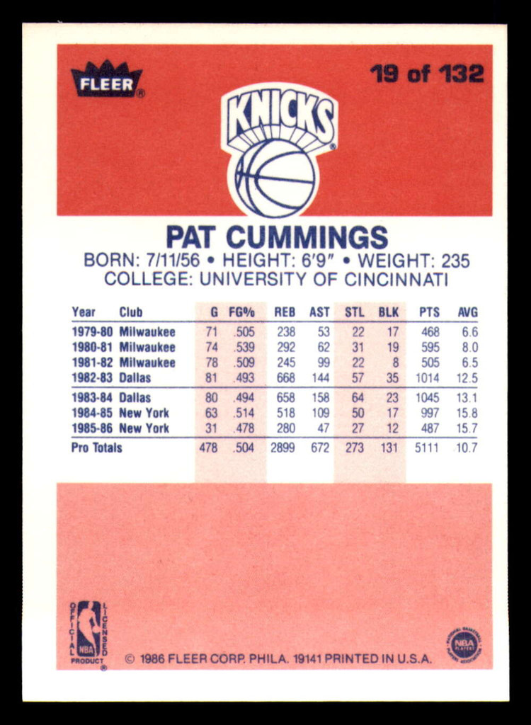1986-87 Fleer #19 Pat Cummings Near Mint  ID: 283599