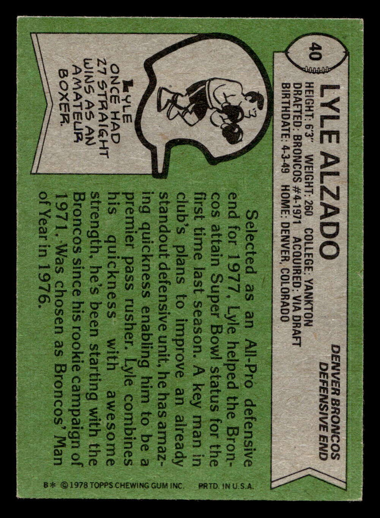 1978 Topps #40 Lyle Alzado Ex-Mint 