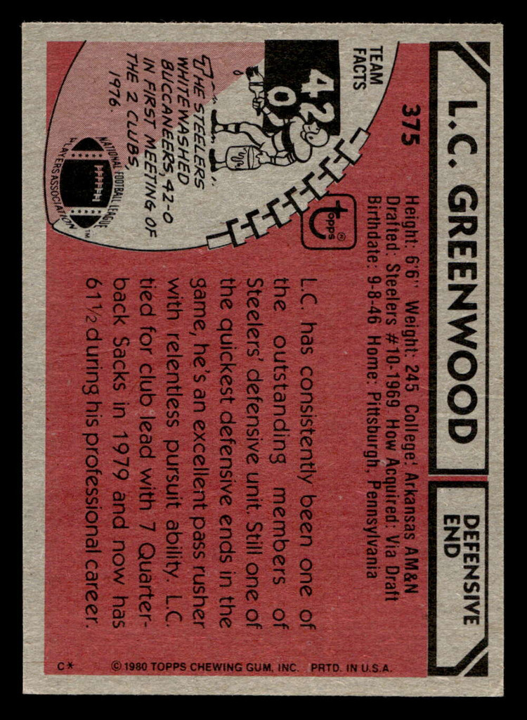 1980 Topps #375 L.C. Greenwood Very Good 