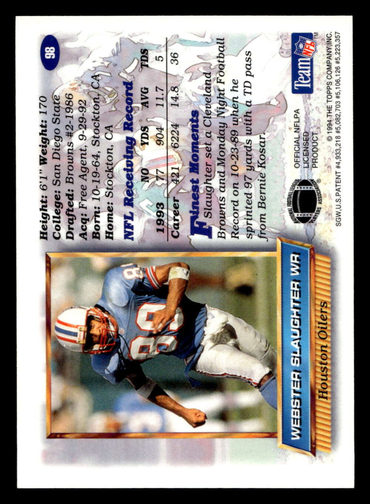 1994 Topps Finest Refractors #98 Webster Slaughter Near Mint 