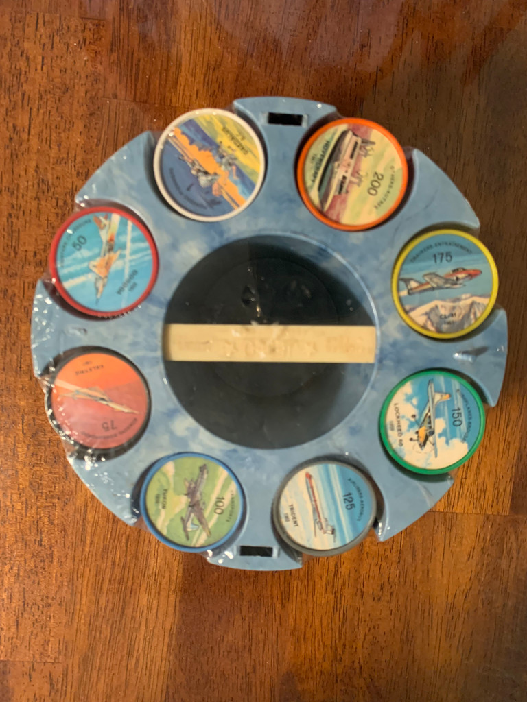 1962 JELLO-HOSTESS HISTORY OF AVIATION COINS SET (200) Blue Poker Chip Holder    #*sku19147b