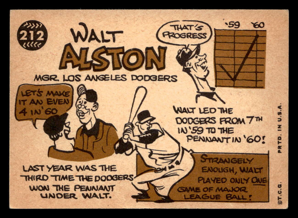 1960 Topps #212 Walt Alston MG Excellent  ID: 410570