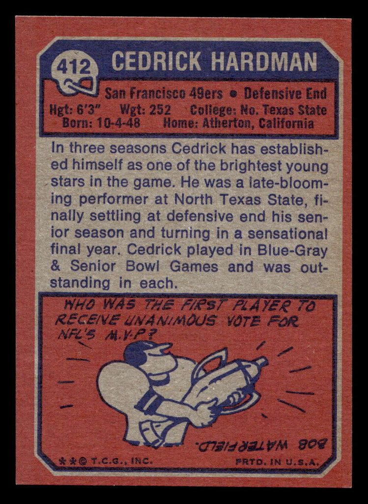 1973 Topps #412 Cedrick Hardman Near Mint 