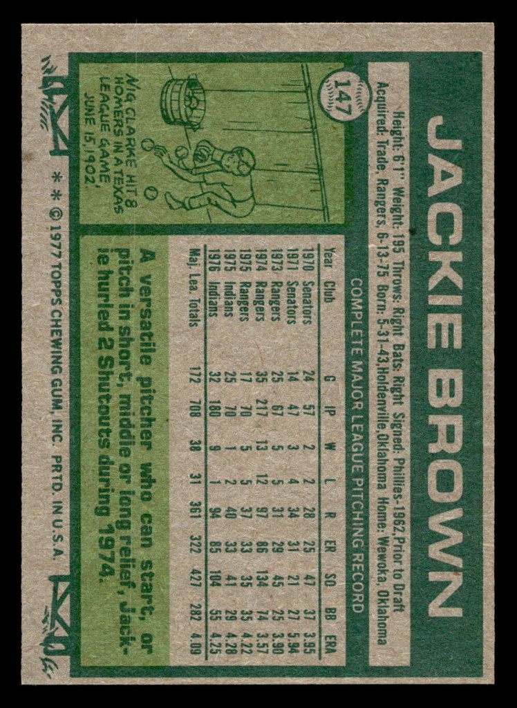 1977 Topps #147 Jackie Brown Near Mint 