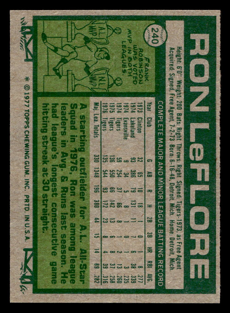 1977 Topps #240 Ron LeFlore Near Mint+ 