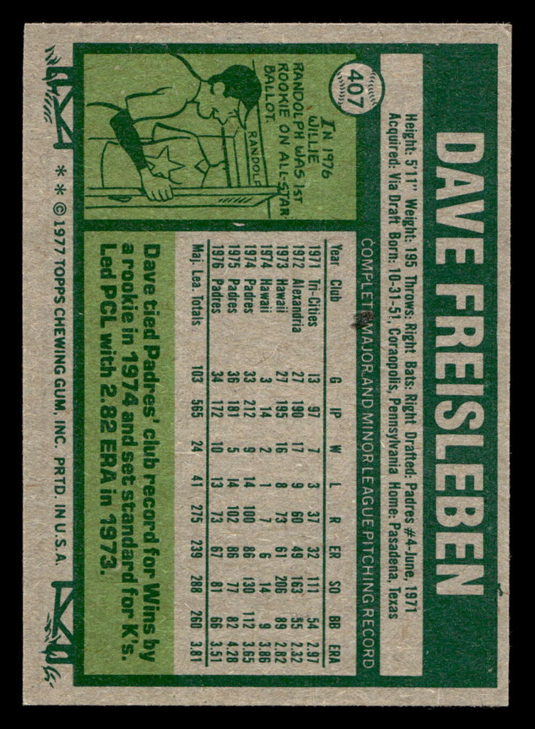 1977 Topps #407 Dave Freisleben Ex-Mint 