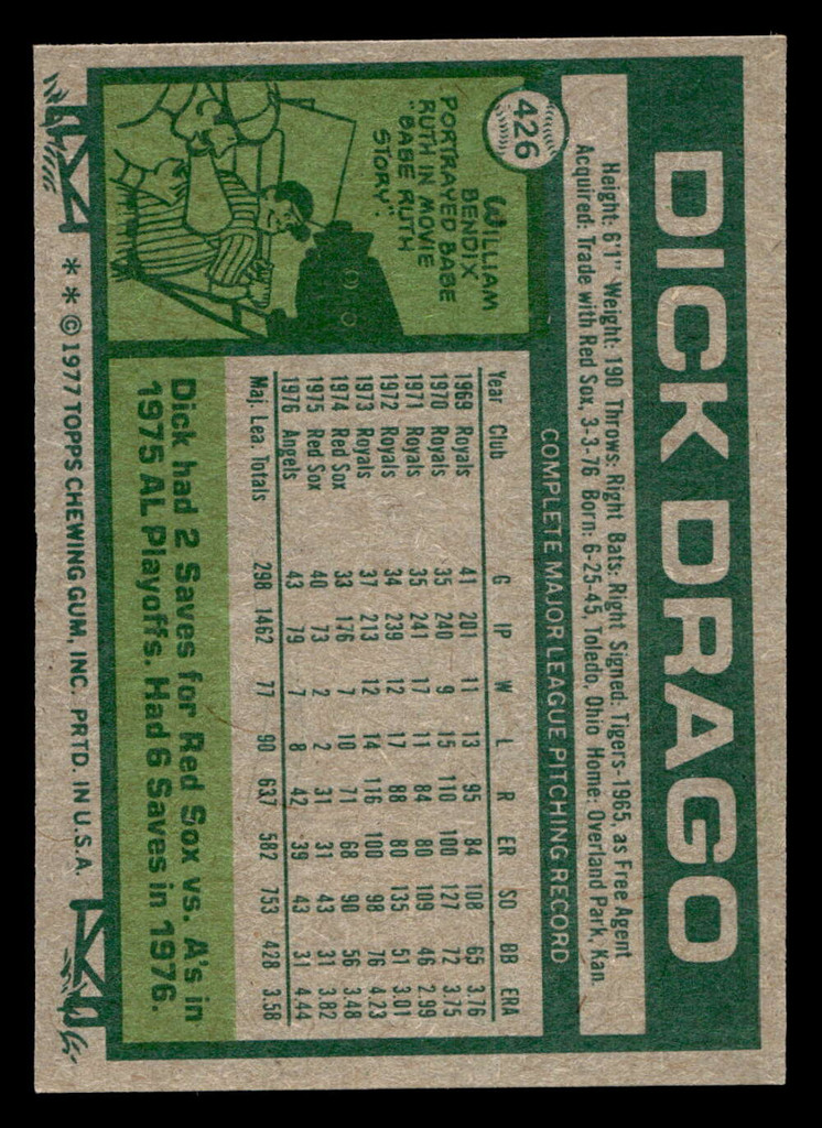 1977 Topps #426 Dick Drago Near Mint 