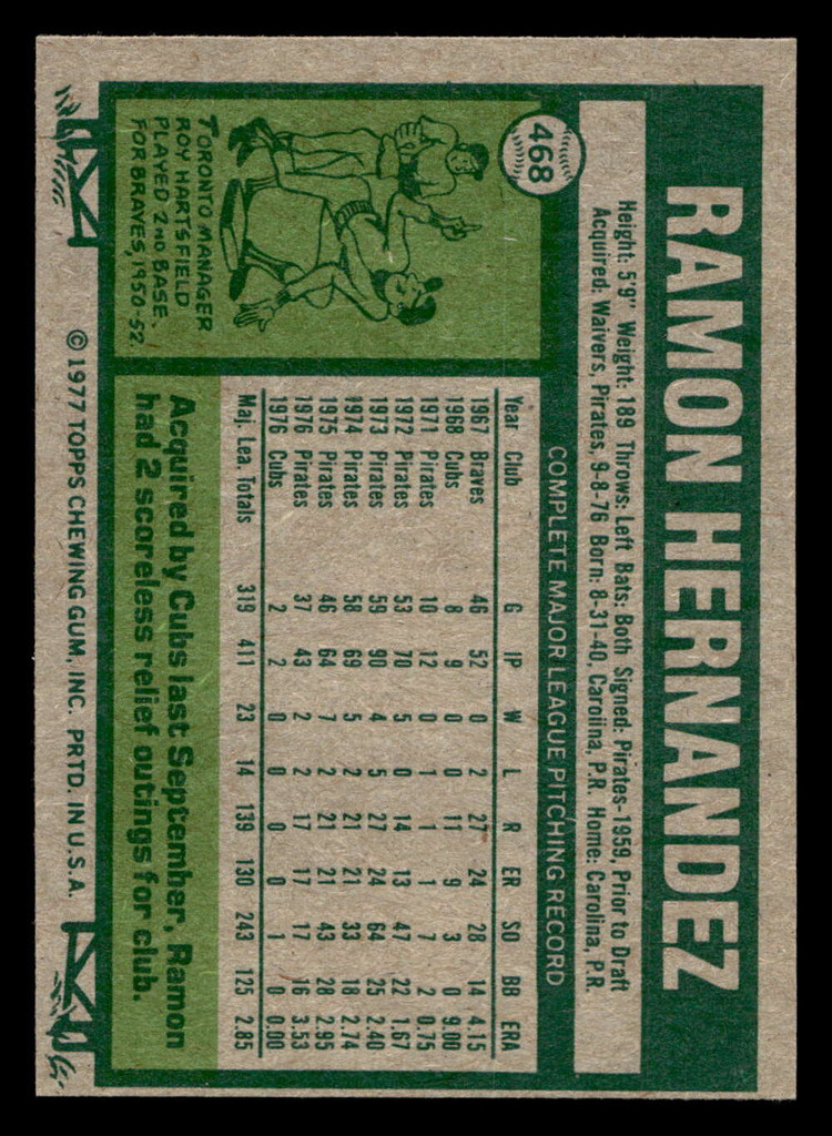 1977 Topps #468 Ramon Hernandez Ex-Mint Miscut 