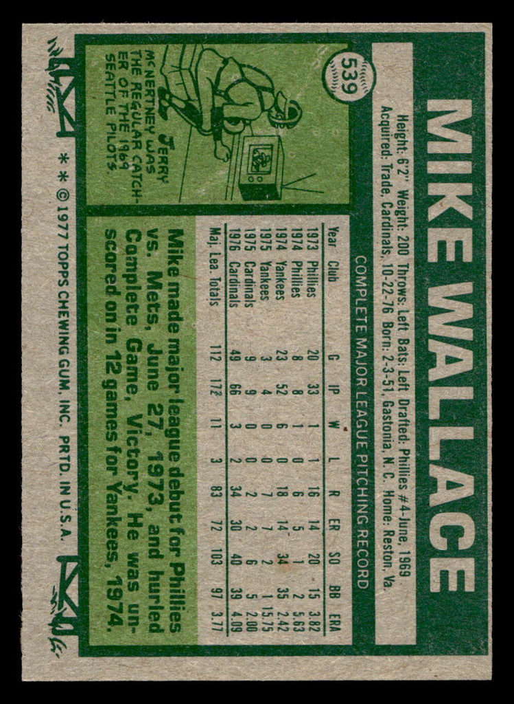 1977 Topps #539 Mike Wallace Near Mint 