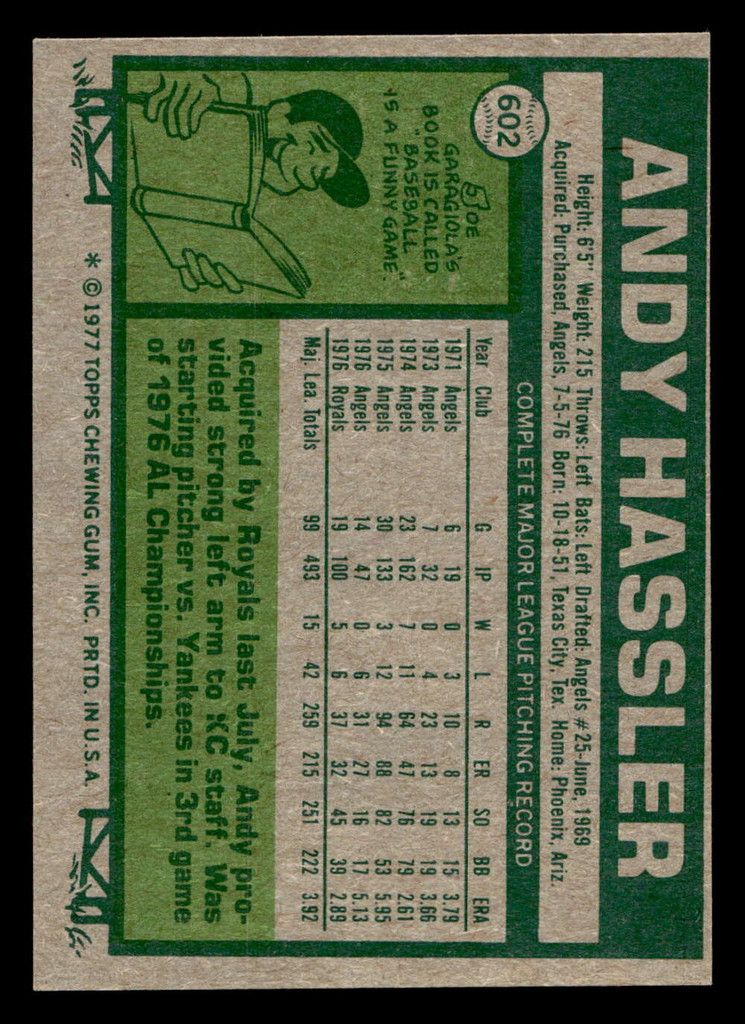 1977 Topps #602 Andy Hassler Near Mint 