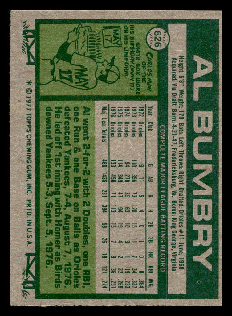 1977 Topps #626 Al Bumbry Near Mint 