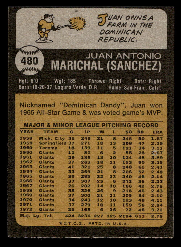 1973 Topps #480 Juan Marichal Excellent Miscut 