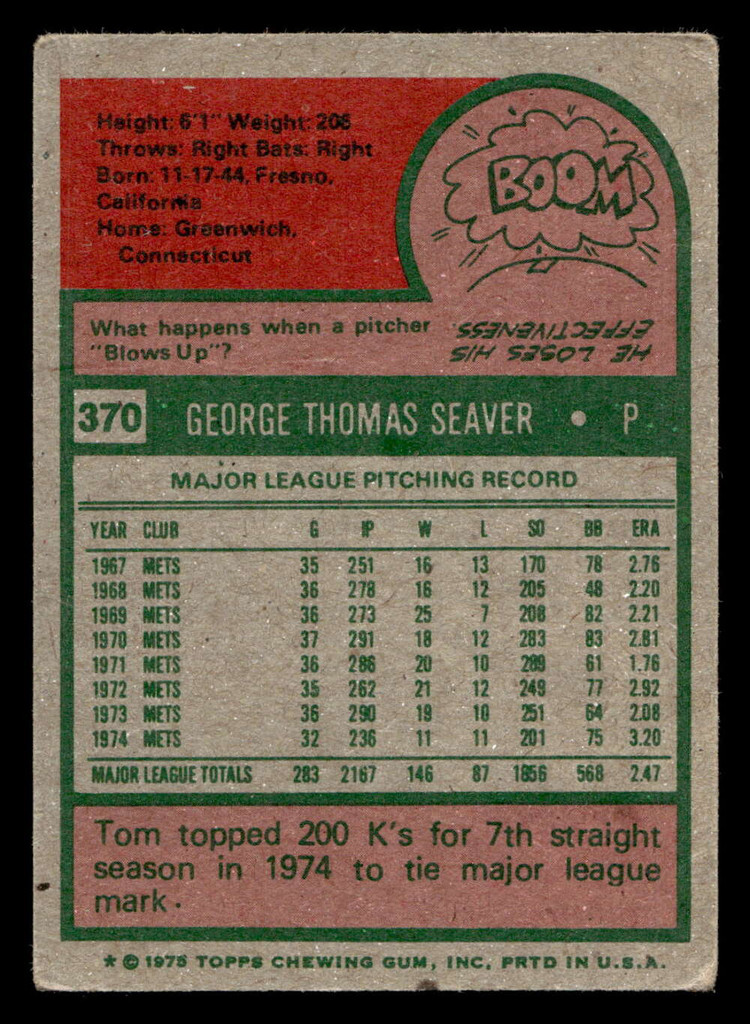 1975 Topps #370 Tom Seaver G-VG 