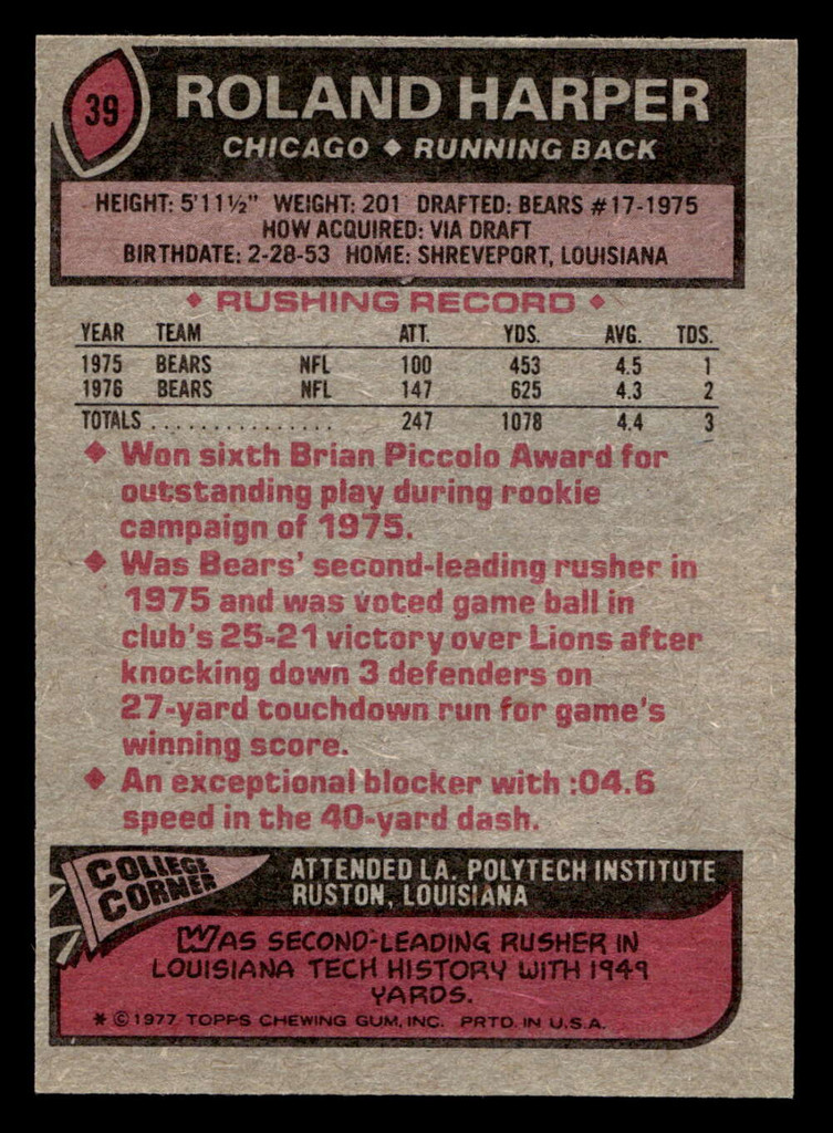 1977 Topps #39 Roland Harper Near Mint+  ID: 413267