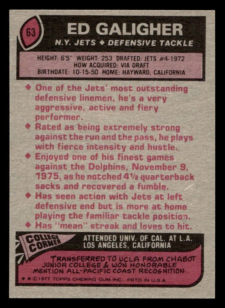 1977 Topps #63 Ed Galigher Near Mint+ 