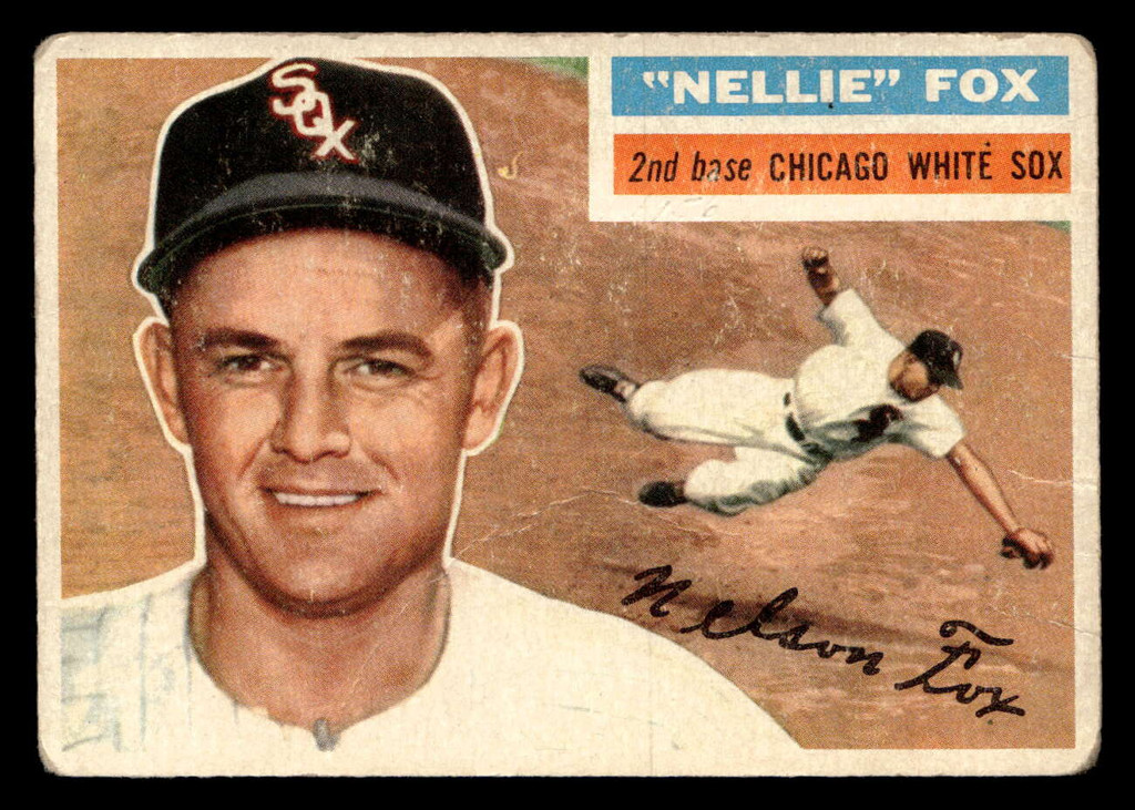 1956 Topps #118A Nellie Fox Grey Backs Good Writing on Card 