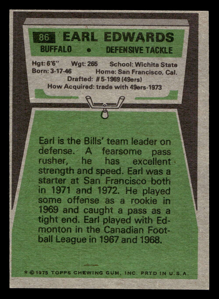 1975 Topps #86 Earl Edwards Near Mint 