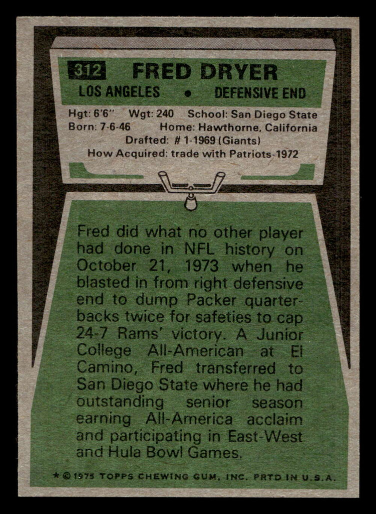 1975 Topps #312 Fred Dryer Near Mint 