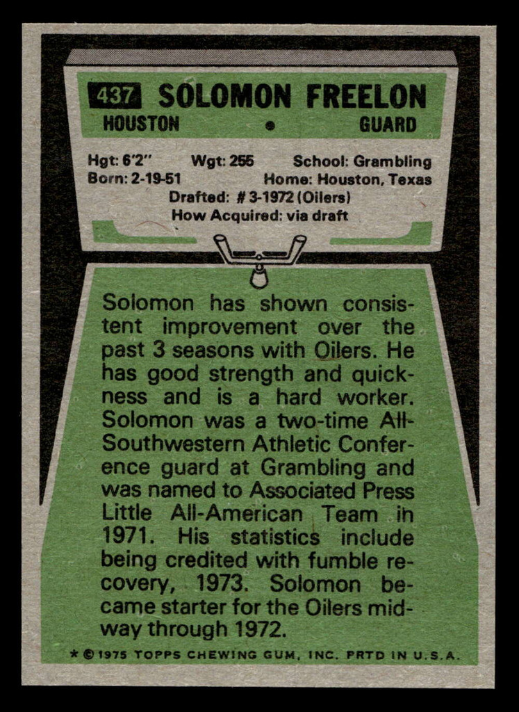 1975 Topps #437 Solomon Freelon Near Mint 