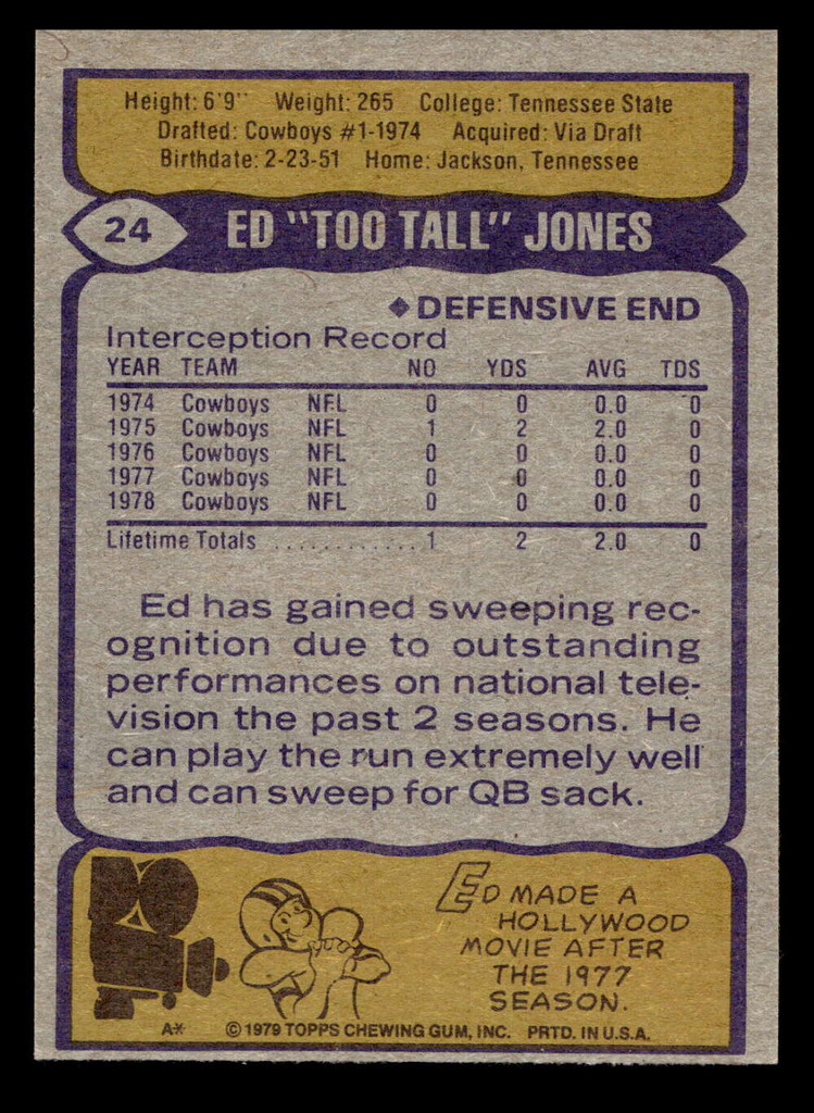 1979 Topps #24 Ed Too Tall Jones Near Mint 
