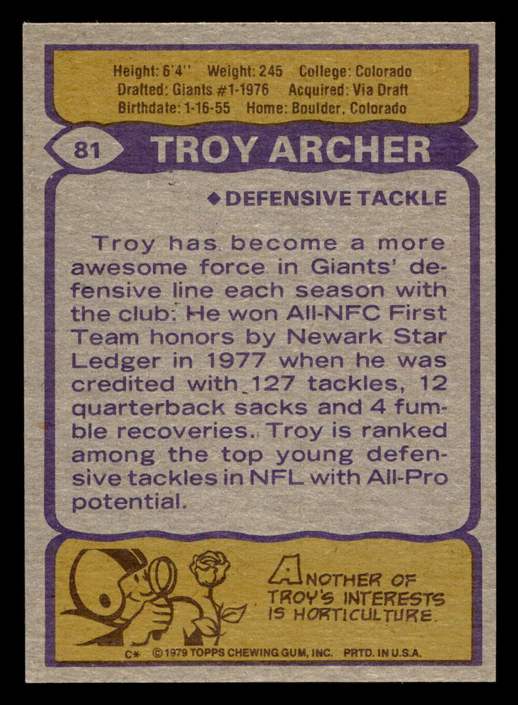 1979 Topps #81 Troy Archer Ex-Mint 