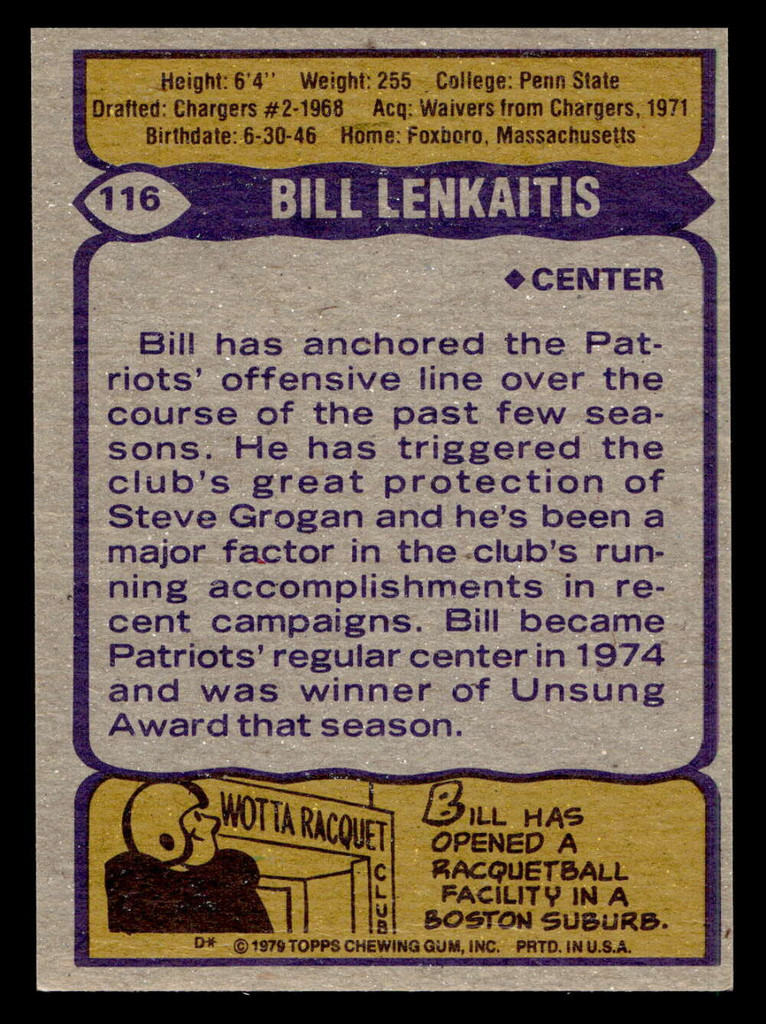 1979 Topps #116 Bill Lenkaitis Near Mint 