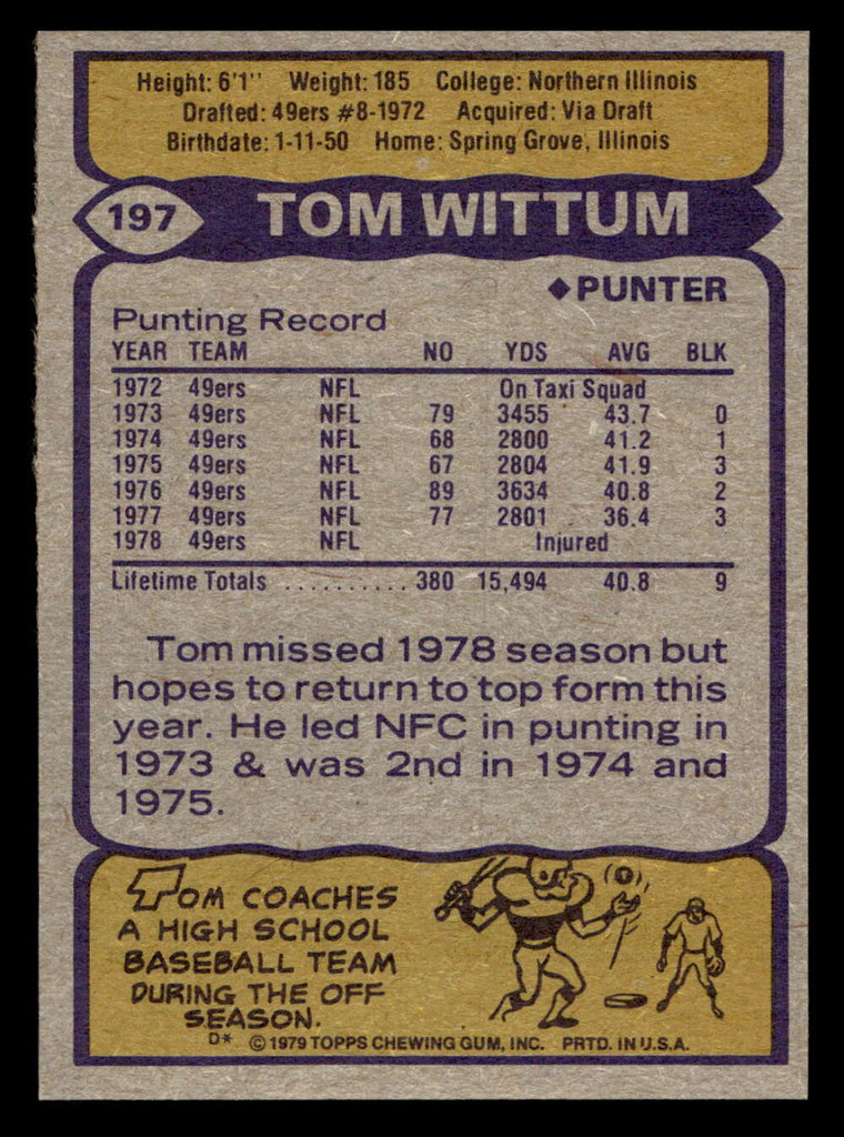 1979 Topps #197 Tom Wittum Near Mint 